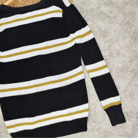 Forever21 Black & Off-White Yellow Striped Open Front Button Cardigan Sweater - Picture 10 of 13